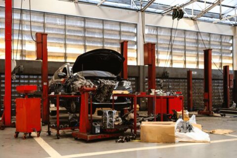 A BMW Car Getting an Exhaust System Repair in Portland, OR